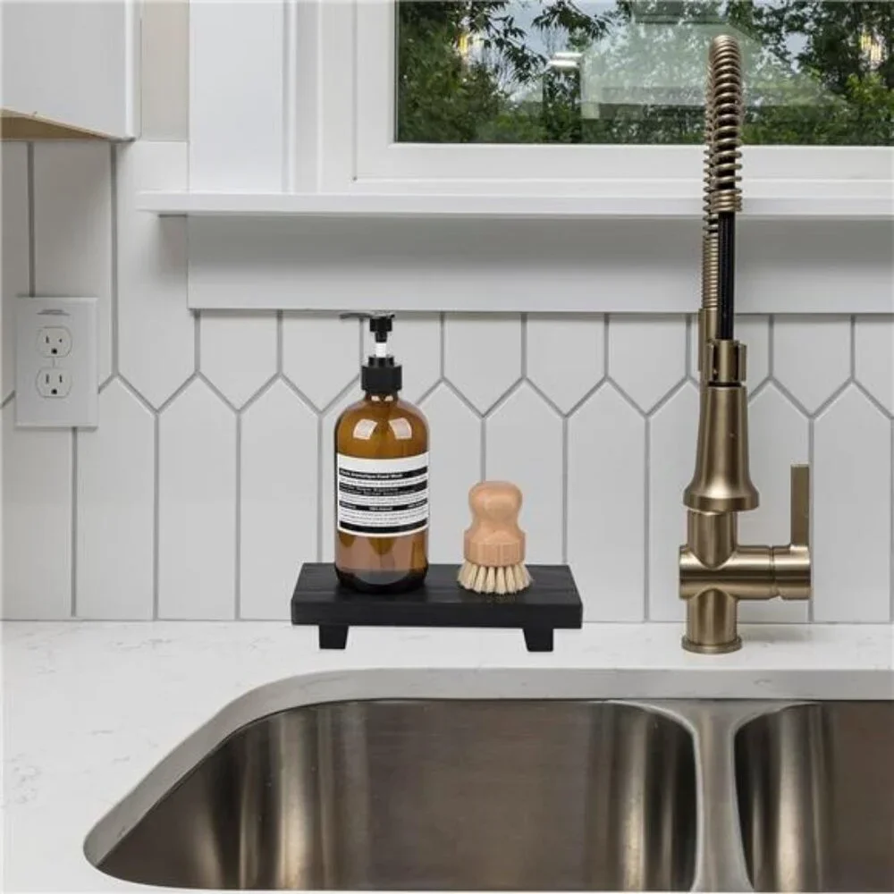 Wood Bathroom Counter Organizer Tray Soap Holder Farmhouse Decorative Kitchen